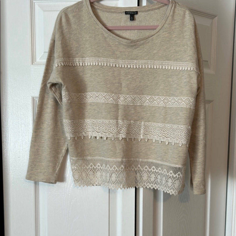 Tan Lace Trim Sweater